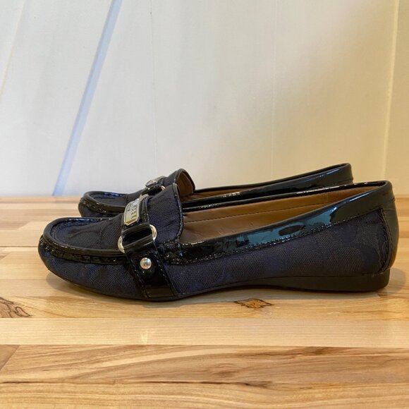 Coach Womens Felisha style Black Signature Canvas & Patent Leather Loafers Size - Picture 12 of 16
